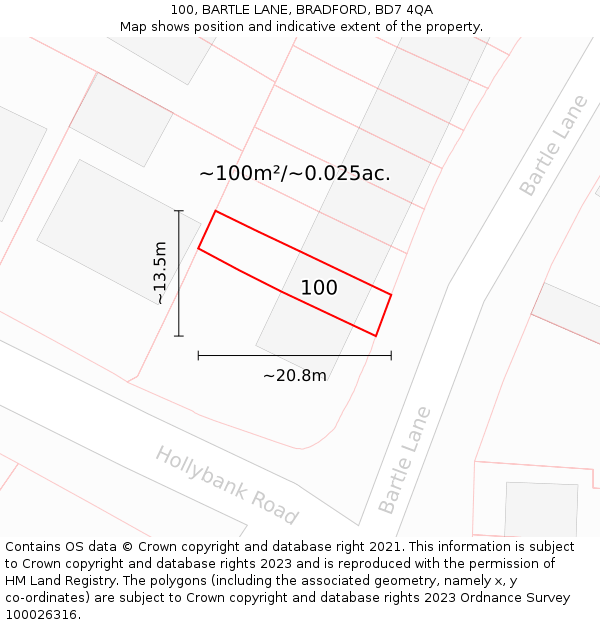 100, BARTLE LANE, BRADFORD, BD7 4QA: Plot and title map
