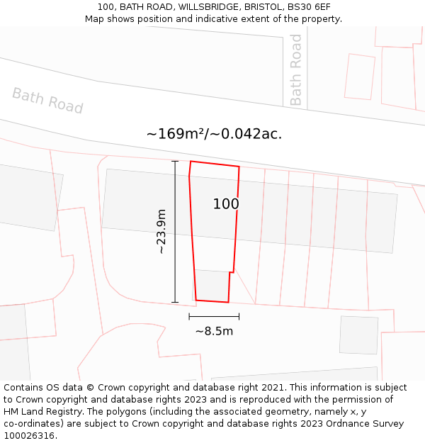 100, BATH ROAD, WILLSBRIDGE, BRISTOL, BS30 6EF: Plot and title map