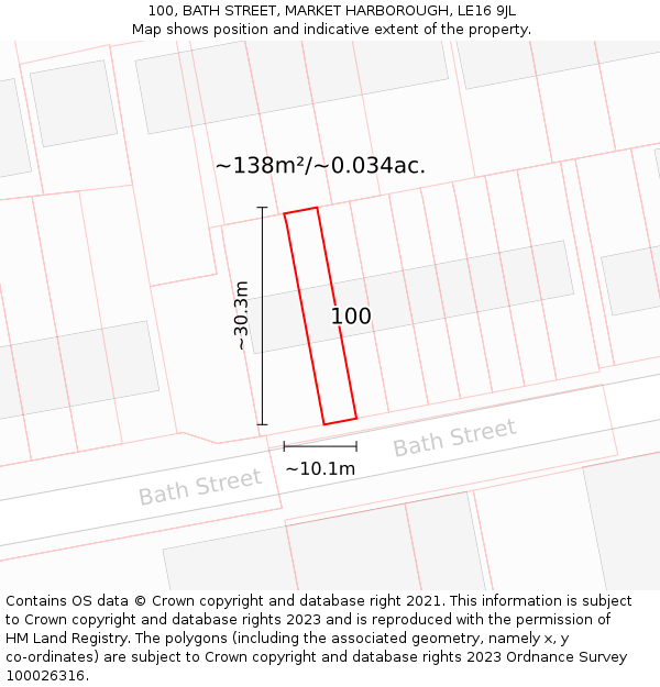 100, BATH STREET, MARKET HARBOROUGH, LE16 9JL: Plot and title map