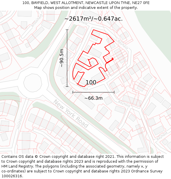 100, BAYFIELD, WEST ALLOTMENT, NEWCASTLE UPON TYNE, NE27 0FE: Plot and title map