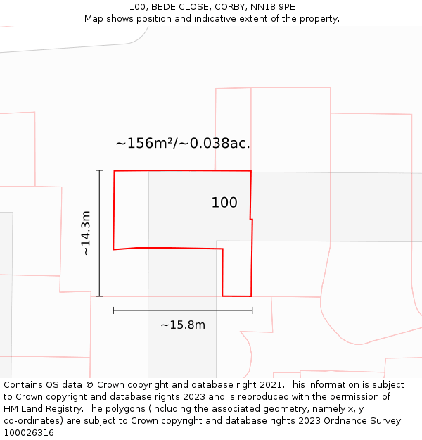 100, BEDE CLOSE, CORBY, NN18 9PE: Plot and title map