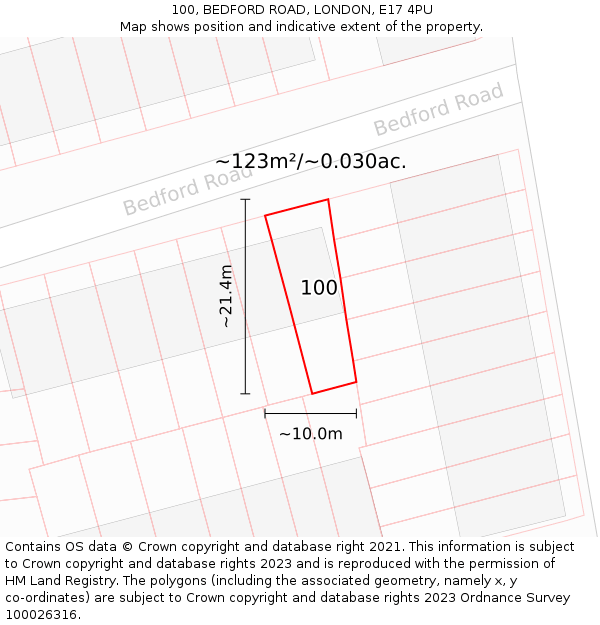 100, BEDFORD ROAD, LONDON, E17 4PU: Plot and title map
