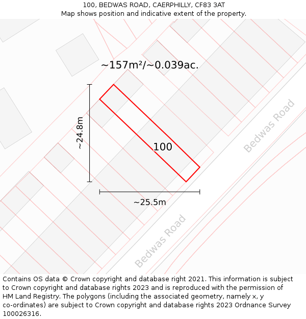100, BEDWAS ROAD, CAERPHILLY, CF83 3AT: Plot and title map