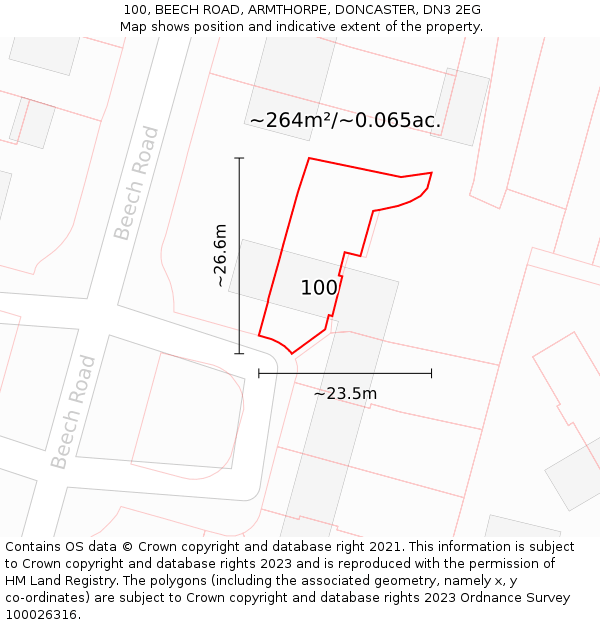 100, BEECH ROAD, ARMTHORPE, DONCASTER, DN3 2EG: Plot and title map