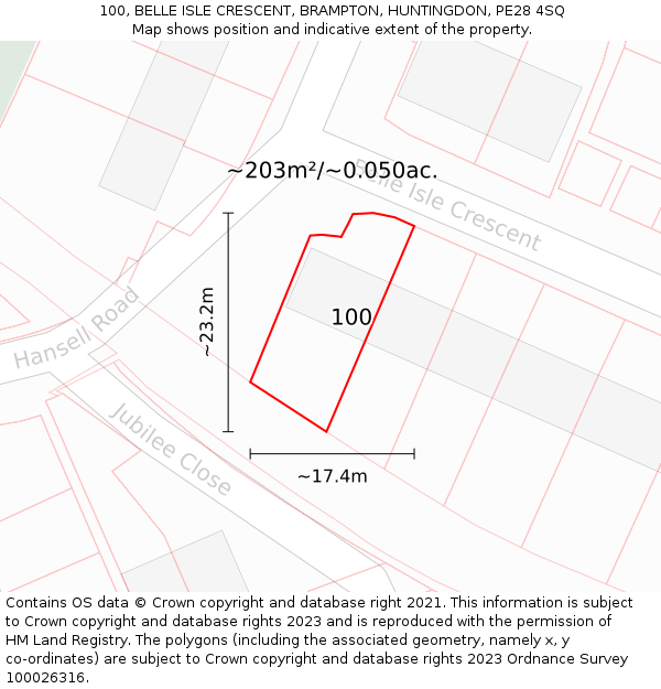 100, BELLE ISLE CRESCENT, BRAMPTON, HUNTINGDON, PE28 4SQ: Plot and title map