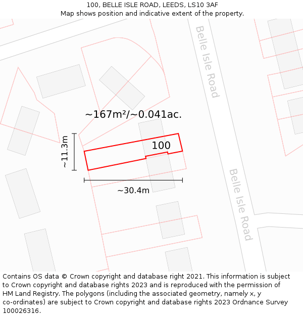 100, BELLE ISLE ROAD, LEEDS, LS10 3AF: Plot and title map