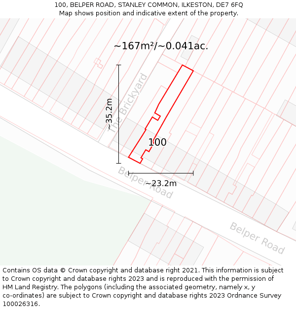100, BELPER ROAD, STANLEY COMMON, ILKESTON, DE7 6FQ: Plot and title map