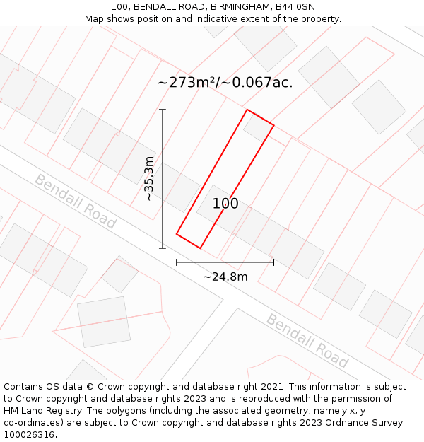 100, BENDALL ROAD, BIRMINGHAM, B44 0SN: Plot and title map