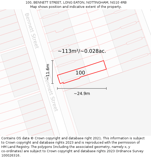 100, BENNETT STREET, LONG EATON, NOTTINGHAM, NG10 4RB: Plot and title map