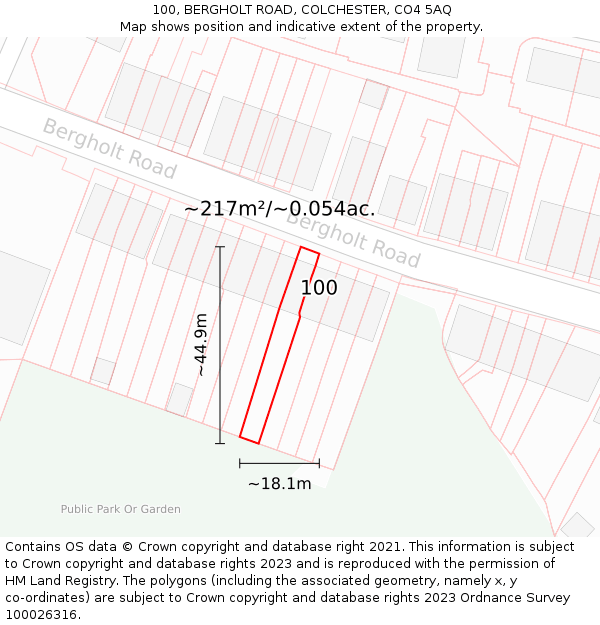100, BERGHOLT ROAD, COLCHESTER, CO4 5AQ: Plot and title map