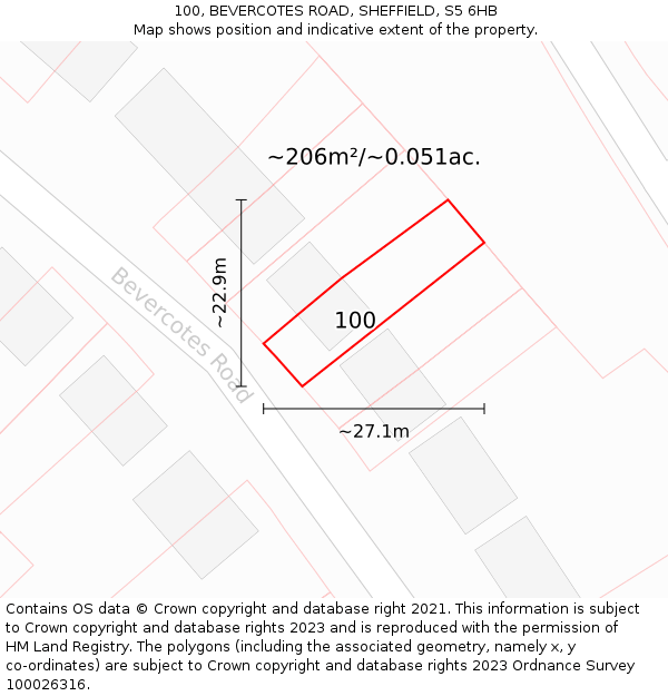 100, BEVERCOTES ROAD, SHEFFIELD, S5 6HB: Plot and title map