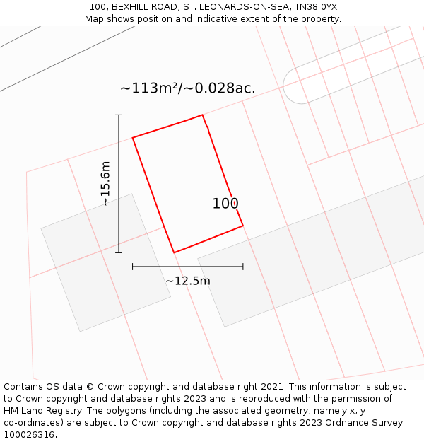 100, BEXHILL ROAD, ST. LEONARDS-ON-SEA, TN38 0YX: Plot and title map