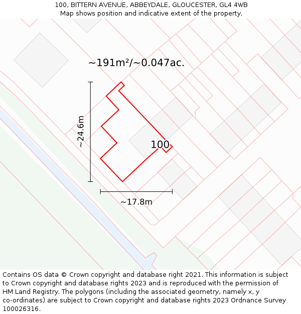 100, BITTERN AVENUE, ABBEYDALE, GLOUCESTER, GL4 4WB: Plot and title map