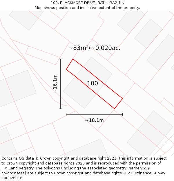 100, BLACKMORE DRIVE, BATH, BA2 1JN: Plot and title map