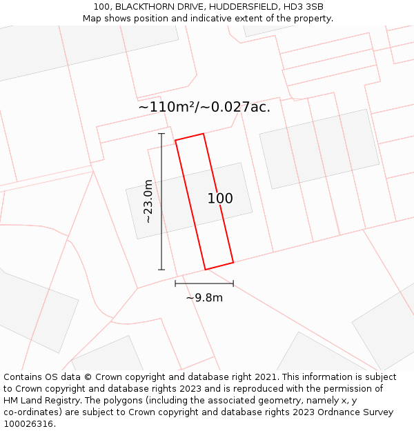 100, BLACKTHORN DRIVE, HUDDERSFIELD, HD3 3SB: Plot and title map