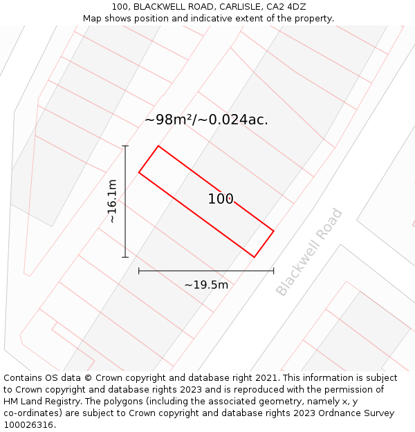 100, BLACKWELL ROAD, CARLISLE, CA2 4DZ: Plot and title map