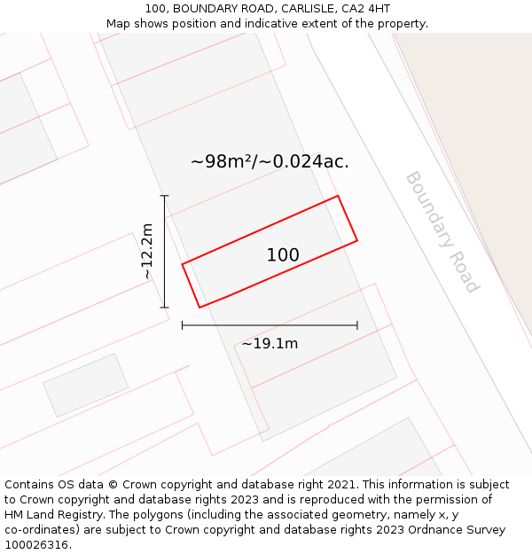 100, BOUNDARY ROAD, CARLISLE, CA2 4HT: Plot and title map