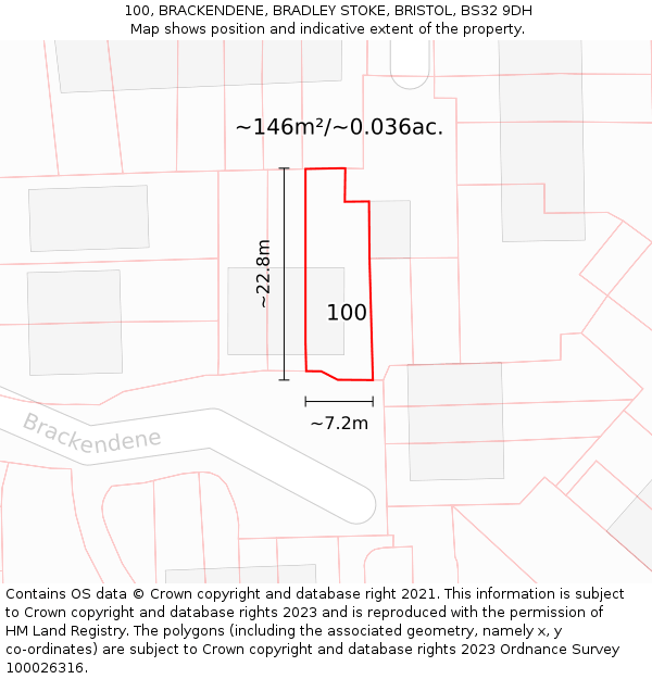 100, BRACKENDENE, BRADLEY STOKE, BRISTOL, BS32 9DH: Plot and title map