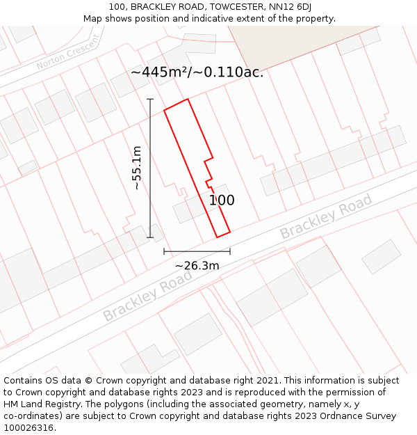100, BRACKLEY ROAD, TOWCESTER, NN12 6DJ: Plot and title map