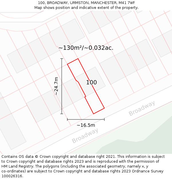 100, BROADWAY, URMSTON, MANCHESTER, M41 7WF: Plot and title map