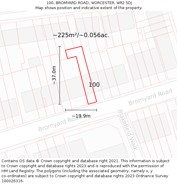 100, BROMYARD ROAD, WORCESTER, WR2 5DJ: Plot and title map