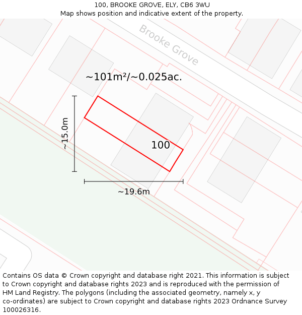 100, BROOKE GROVE, ELY, CB6 3WU: Plot and title map