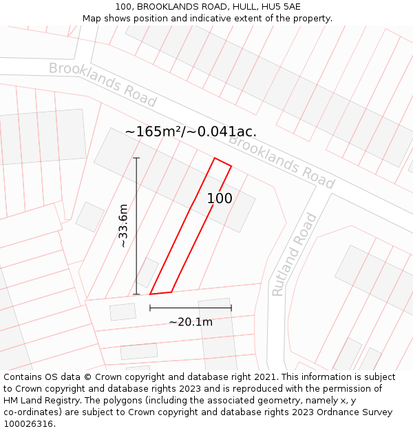 100, BROOKLANDS ROAD, HULL, HU5 5AE: Plot and title map