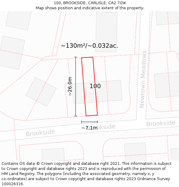 100, BROOKSIDE, CARLISLE, CA2 7GW: Plot and title map