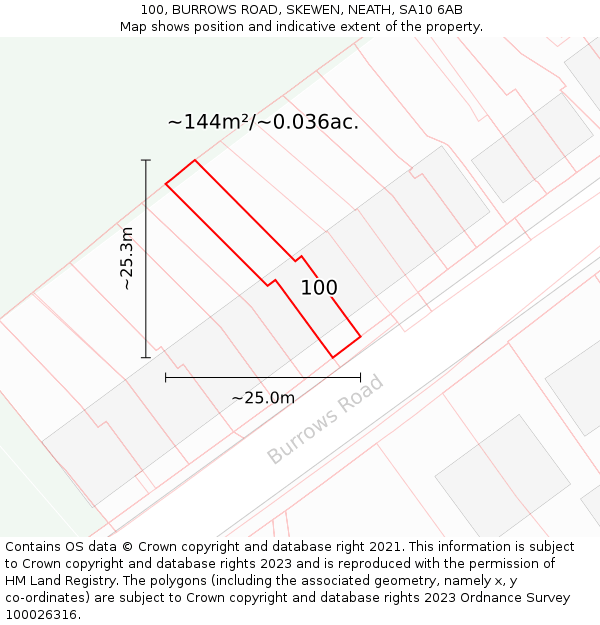 100, BURROWS ROAD, SKEWEN, NEATH, SA10 6AB: Plot and title map