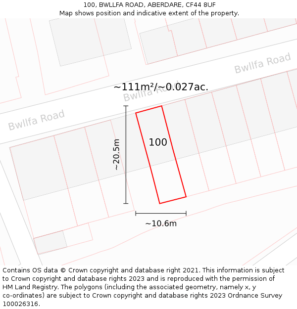 100, BWLLFA ROAD, ABERDARE, CF44 8UF: Plot and title map