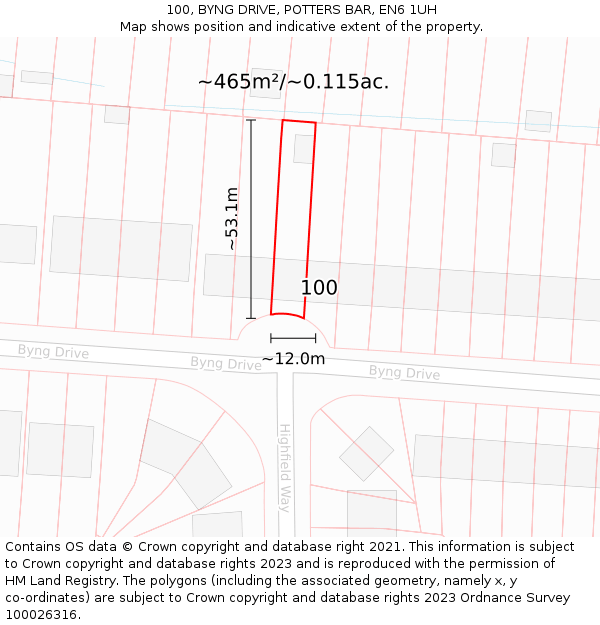 100, BYNG DRIVE, POTTERS BAR, EN6 1UH: Plot and title map