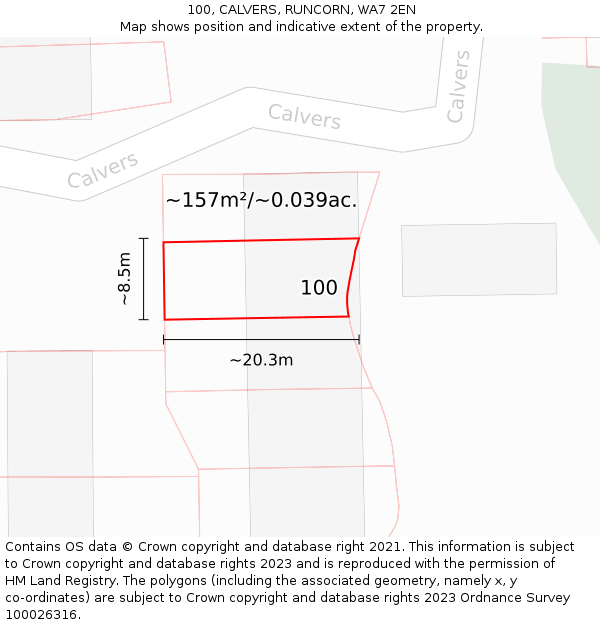 100, CALVERS, RUNCORN, WA7 2EN: Plot and title map