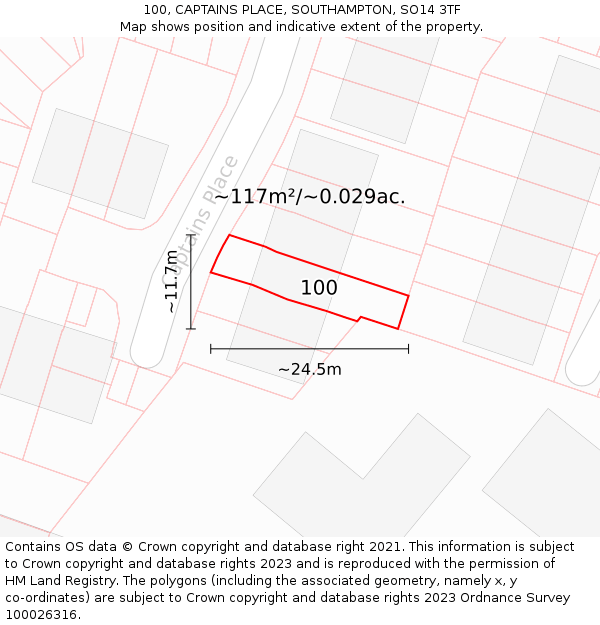 100, CAPTAINS PLACE, SOUTHAMPTON, SO14 3TF: Plot and title map