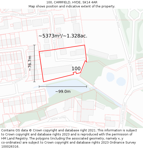 100, CARRFIELD, HYDE, SK14 4AR: Plot and title map