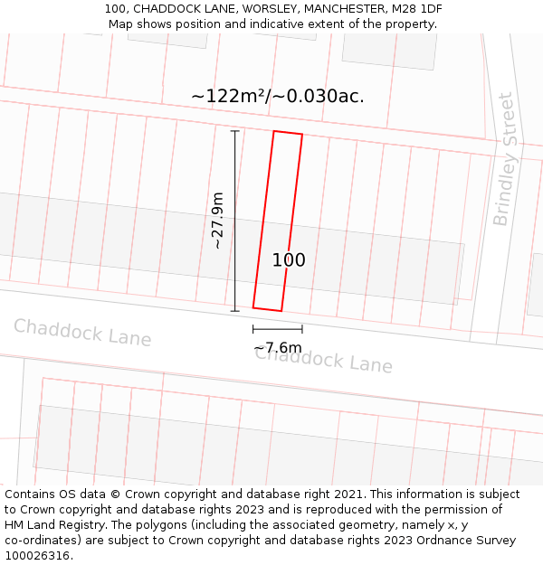 100, CHADDOCK LANE, WORSLEY, MANCHESTER, M28 1DF: Plot and title map
