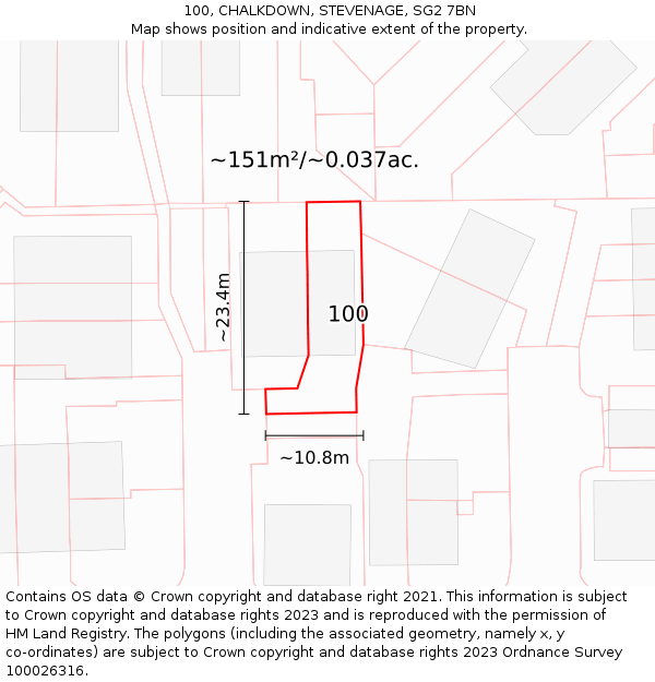 100, CHALKDOWN, STEVENAGE, SG2 7BN: Plot and title map