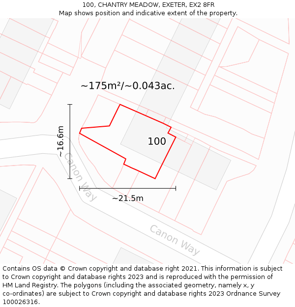 100, CHANTRY MEADOW, EXETER, EX2 8FR: Plot and title map