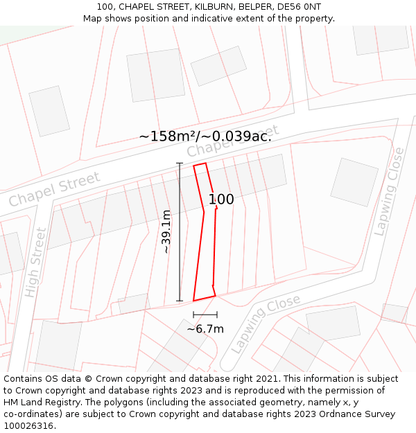 100, CHAPEL STREET, KILBURN, BELPER, DE56 0NT: Plot and title map