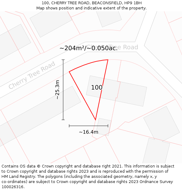 100, CHERRY TREE ROAD, BEACONSFIELD, HP9 1BH: Plot and title map
