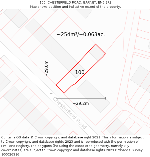 100, CHESTERFIELD ROAD, BARNET, EN5 2RE: Plot and title map