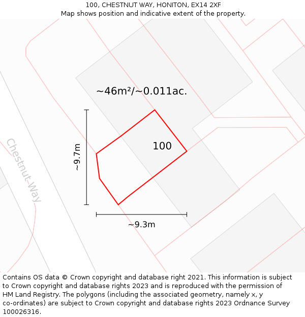 100, CHESTNUT WAY, HONITON, EX14 2XF: Plot and title map
