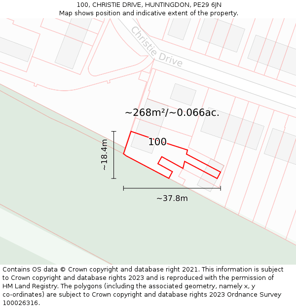 100, CHRISTIE DRIVE, HUNTINGDON, PE29 6JN: Plot and title map