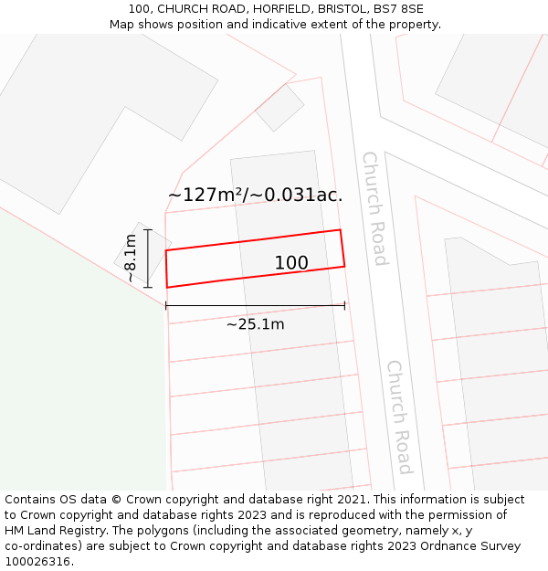 100, CHURCH ROAD, HORFIELD, BRISTOL, BS7 8SE: Plot and title map