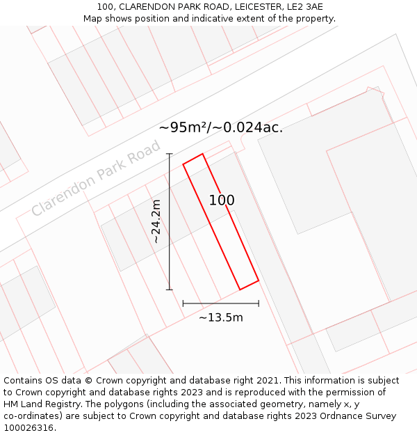 100, CLARENDON PARK ROAD, LEICESTER, LE2 3AE: Plot and title map