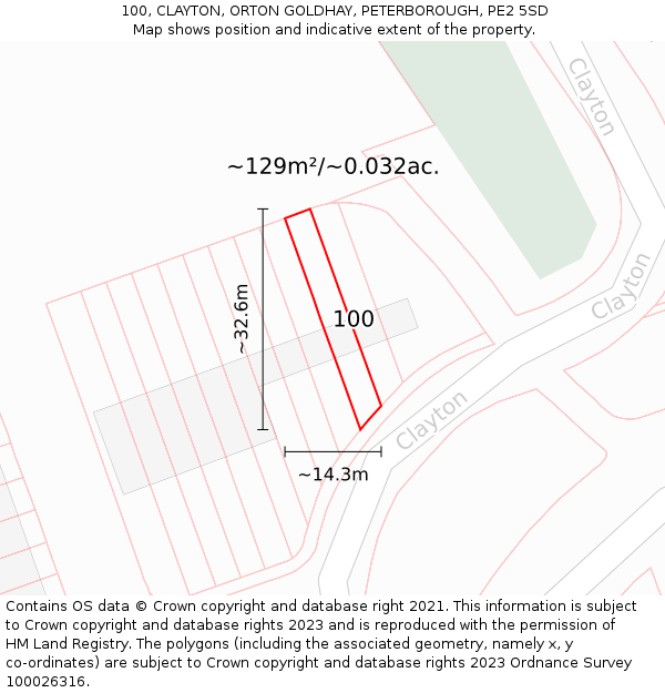100, CLAYTON, ORTON GOLDHAY, PETERBOROUGH, PE2 5SD: Plot and title map