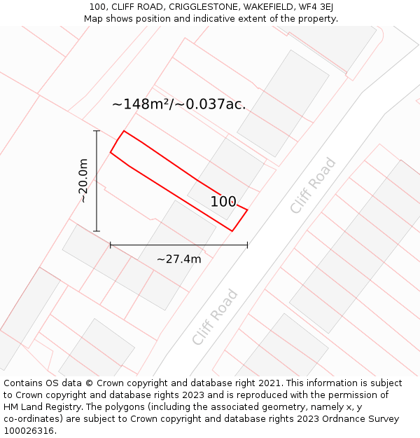 100, CLIFF ROAD, CRIGGLESTONE, WAKEFIELD, WF4 3EJ: Plot and title map