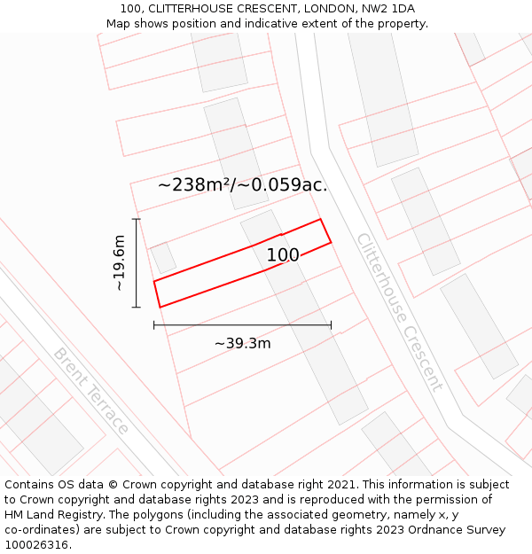 100, CLITTERHOUSE CRESCENT, LONDON, NW2 1DA: Plot and title map