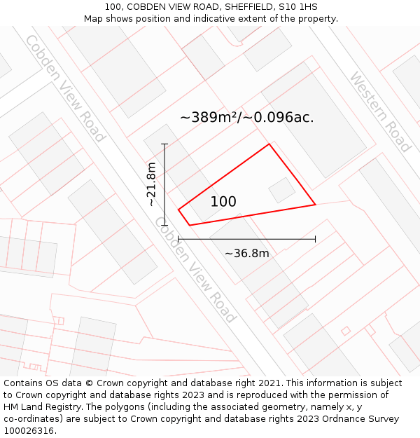 100, COBDEN VIEW ROAD, SHEFFIELD, S10 1HS: Plot and title map