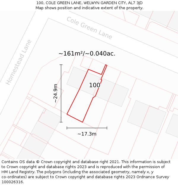 100, COLE GREEN LANE, WELWYN GARDEN CITY, AL7 3JD: Plot and title map