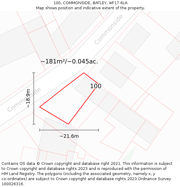 100, COMMONSIDE, BATLEY, WF17 6LA: Plot and title map